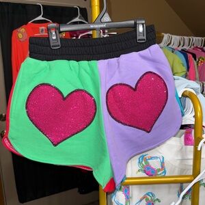 Queen of Sparkles Heart Colorblock Shorts